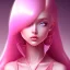 Placeholder: girl, cute, beautiful, long pink hair, side view, looking at burning bodies