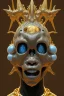 Placeholder: black male African alien, cracks in the voodoo head, wicked, diamond eyes, crown, blood, 8k, finely detailed, photo realistic, Boris Vallejo style turquoise skull head gold dragon space alien rain skeleton gold tooth silver helmet silver space suit spaceships