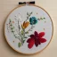 Placeholder: exquisite whimsical australian flowers in embroidery hoop, intricate, highly detailed, linen and wood backdrop