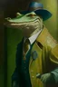 Placeholder: carravaggio painting of an alligator dressed as an Algerian detective