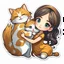 Placeholder: very beautiful sticker like realistic cartoon girl with cat