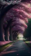 Placeholder: A park road with beautiful flowers trees lower angle beautiful, realistic, photography, cinematic,4k