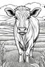 Placeholder: coloring page, cow in a grassy meadow, cartoon style, thick lines, low detail, no shading