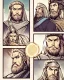 Placeholder: Mesopotamian warrior, expression serious, aura, portrait, background Mesopotamian city, comic style, long beard,