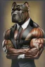 Placeholder: Bodybuilder Lee Haney with the face of a Rottweiler dog A dog's head instead of a person's head Only the player's body with a bulldog head on it He wears a luxurious black suit and holds a luxurious cigar