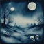 Placeholder: Ethereal Cyanotype Landscapes, macabre, moon with skull imprint, surreal, Scarfe,