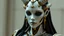 Placeholder: an automaton, doesn't have horns,a beautiful mechanical female demon, beautiful curves, made of ivory porcelain skin, with bronze gold trims, doll-like features, dressed in classical greek clothes, empty black eyes and unexpressive face, full figure, photorealism,face showing deep contemplation, highly detailed, cinematic lighting, Ray tracing