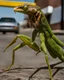 Placeholder: a national geographic style photograph of a eagle mantis lizard hybrid attacking detroit