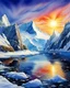 Placeholder: Beautiful sunrise landscape in the Antartic, wash watercolor, pen and ink, warms colors, peaceful solitude, natural beauty, icebergs, mountains, fantasy, whimsical, magical, digital painting, absolutely gorgeous, digital masterpiece, meticulously detailed, by Clyde Caldwell and Greg Kutkowski