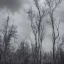 Placeholder: Greyscale forest, sad person, cloudy sky