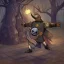 Placeholder: Portriste,d&d, medievil warrior running away from a Giant squirrel