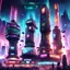 Placeholder: dark matrix capsule towers, colored gradients elements, billboard screens, online casino games, deep night, air shot, city landscape