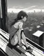 Placeholder: “ girl sitting on a roof looking down at a city below, extremely detailed