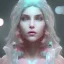 Placeholder: A portrait of a crystalised queen, atmospheric, realistic, unreal engine, cinematic lighting, octane render, transparent, pink turquoise light, long blond hair, pink lips, extremely sharp detail, finely tuned detail, ultra high definition, 8 k, unreal engine 5, ultra sharp focus, accurate sword wings, positive smile, highlight luminous suit blue and pink