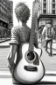 Placeholder: One single mature light cat, friendly, playing guitar in the street, sunny day, model style, hyper realistic, extremely accurate, delicate, extremely detailed, Graphic novel style, wide-angle, open aperture, superfine pencil