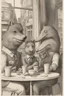 Placeholder: Anthropomorphic animals in a cafe street scene