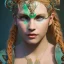 Placeholder: highly detailed beautiful girl viking queen portrait, red glass armor, blue delicate braided hair, green facial paint, gold necklace, cinematic lighting, 4k, 8k, octane render, digital concept art, trending on artstation, pinterest, extremely detailed, ambient lighting.