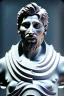 Placeholder: Ultra Realistic image, Roman sculpture, white marble material, Lionel Messi, sun radial crown, chisel style, waist up portrait, epic, celestial, cinematic lighting, God light, god rays, 4k resolution, smooth details, ornate details, soft lighting, unreal engine 5, marble background.