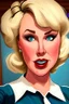 Placeholder: cartoon portrait of extremely feminine, sexy stewardess lady with blonde hair and strong makeup, big smoky eyes and pouty inviting luscious lips