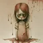 Placeholder: body anormal, cry blood, girl cute, watercolor illustration by <John Kenn Mortensen>, darkred tones,