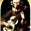 Placeholder: scratchart by albrecht durer of a monkey playing a banjo, strings