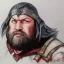 Placeholder: dungeons and dragons, fantasy, dwarf, dark priest, full plate armour, ironclad, dark silvery metal, dark red glow, watercolour, large strokes, distinct face, portrait, head