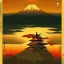 Placeholder: Ukiyo-e Style , mount fuji, sun set