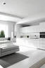 Placeholder: cozinha grande moderna minimalista com moveis brancos e sofá