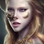 Placeholder: perfect face avril lavigne, dress viking, golden, particle fog