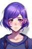 Placeholder: a strong, introverted girl with short, purple hair and eyes (anime style)