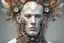 Placeholder: Complex 3d render ultra detailed of a handsome male porcelain profile face, biomechanical cyborg, analog, 150 mm lens, beautiful natural soft rim light, big leaves and stems, roots, fine foliage lace, colorful details, massai warrior, alexander mcqueen high fashion haute couture, pearl earring, art nouveau fashion embroidered, steampunk, intricate details, mesh wire, mandelbrot fractal, anatomical, facial muscles, cable wires, elegant, hyper realistic, ultra detailed, octane render