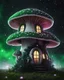 Placeholder: An illogically floating mushroom house on a clear night. white and white and green, Stars Dark cosmic interstellar. Detailed Matte Painting, deep color, fantastical, intricate detail, splash screen, hyperdetailed, insane depth, concept art, 8k resolution, trending on Artstation, Unreal Engine 5, color depth, backlit, splash art, dramatic, High Quality Whimsical Fun Imaginative Bubbly, perfect composition