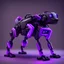 Placeholder: neon black and purple quadrupedal dog-like robot with a 3D hexagon head