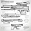 Placeholder: double internal page of the ASSEMBLY & DISASSEMBLY GUIDE FOR Futuristic Biometric Assault Rifle Blueprint Android Spec Sheets Diagrammatic Illustrations for androids, detailed instructions and diagrams