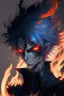 Placeholder: Anime with wight hair and black clothes and power fire and eyes of sharengan and cool face