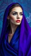 Placeholder: A breathtakingly captivating woman, draped in stunning violet and blue garments against a mesmerizing background. The elegant subject exudes grace and beauty, with striking features and an aura of sophistication. This exquisitely detailed portrait, whether a painting or photograph, showcases the woman's enchanting allure and impeccable sense of style. The richness of colors and textures, coupled with the overall composition, elevate this image to a truly exceptional and mesmerizing work of art.