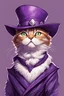 Placeholder: Portrait of a cat with purple big hat, by Adam Hughs, Adam Hughs's style character design and comicbook style, marvel style