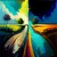 Placeholder: two roads diverged , art, oil colors, bright