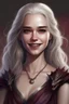 Placeholder: The 19-year-old Targaryen epitomizes Targaryen charm with her silver hair and lavender eyes. She has voluptuous breasts. She smiles straight ahead.