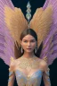 Placeholder: A portrait of a crystalline woman smiling, with wings, mythical,fantasy , magnificent, majestic, very happy, highly intricate, Realistic photography, incredibly detailed, ultra high resolution, 8k, complex 3d render, cinema 4d