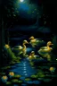 Placeholder: Painting of ducks in a pond at night