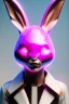 Placeholder: Portrait Sweet Rabbit ceramic mask, pink neon, suit, photo studio, black background, unreal engine 5, concept art, ray tracing, lumen lighting, ultra detail, volumetric lighting, 3d.