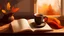 Placeholder: an open book, cup of coffee and blanket, in the style of autumn mood AI Generative