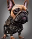 Placeholder: steampunk cybernetic biomechanical french bulldog, front facing, symmetric, very coherent symmetrical artwork, unreal engine realistic render, 8k, micro detail, intricate, elegant, highly detailed, centered, digital painting, artstation, smooth, sharp focus, illustration, artgerm, tomasz alen kopera, wlop