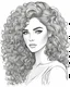 Placeholder: outline art for a gorgeous and sweet lady face, curly hair, coloring page, long hair, white background, sketch style, only use outline, clean line art, white background, no shadows and clear and well outlined