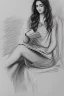 Placeholder: Pencil sketch of Young woman, Arab features,sad, long wavy hair, reading a book, full body، on lined paper