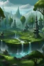Placeholder: Elven forest, grove, town, fountain in the middle, iceland, more forest