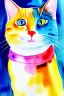 Placeholder: watercolor painting, happy cat, bright color,