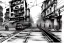 Placeholder: Hanoi train Street+Hanoi train Street+Gothic city+ BioShock+Dishonored+Bloodborne+trieste+Edinburgh+Chicago+victorian London+decòpunk Skyscraper+ +steampunk+biopunk+, croquis architecture, city drawing, perspective drawing, point perspective, architecture croquis drawing