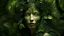 Placeholder: A surreal artwork featuring a woman's face seamlessly integrated with lush green foliage, creating a harmonious fusion of the human and nature. The style is montage-like, with intricate details of leaves and moss forming the contours of her face and hair. Her facial features, including eyes, nose, and lips, are subtly defined by the varying hues and textures of the vegetation. The background depicts a verdant landscape with rolling hills and a distant view of the ocean under a clear sky, enhanci
